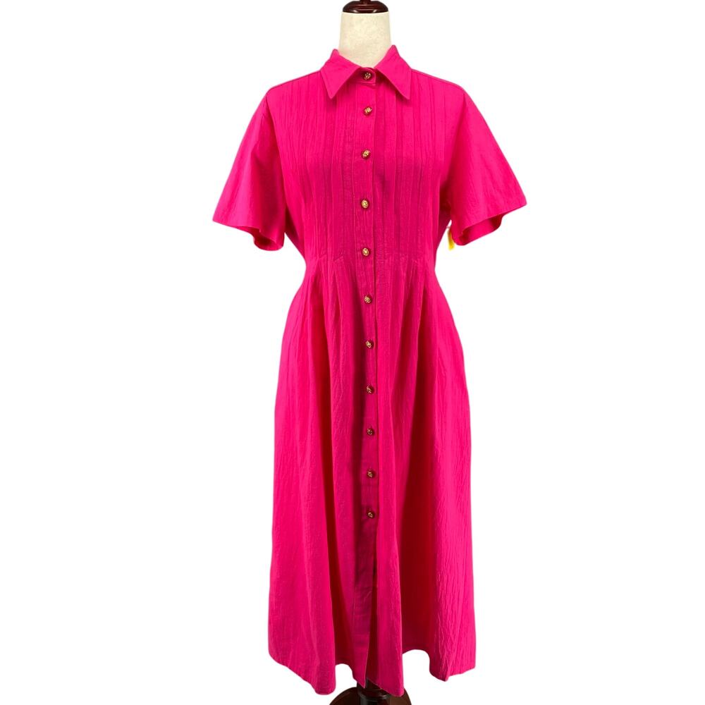 Vtg 80s 90s Two Potato Button Down Tie Back Short Sleeve Maxi‎ Dress S Pink NOS